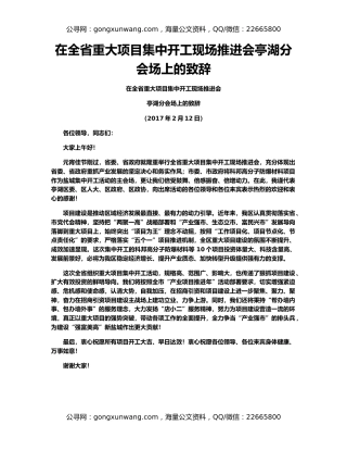 在全省重大项目集中开工现场推进会亭湖分会场上的致辞