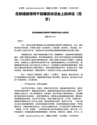 在新提拔领导干部廉政谈话会上的讲话（范文）