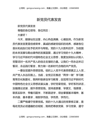 新党员代表发言