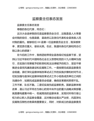 监察委主任表态发言