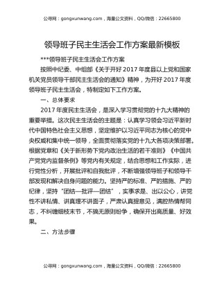 领导班子民主生活会工作方案最新模板