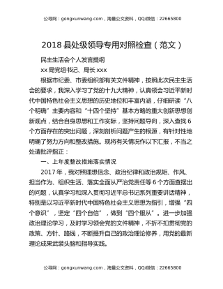 2018县处级领导专用对照检查（范文）