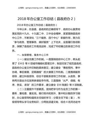 2018年办公室工作总结（县政府办2）