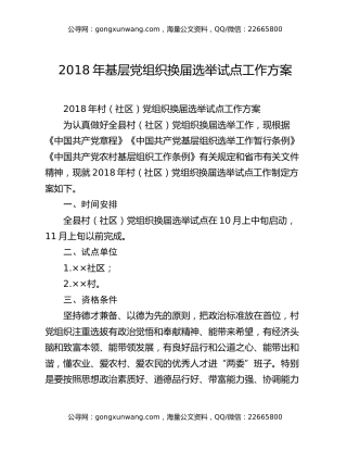 2018年基层党组织换届选举试点工作方案
