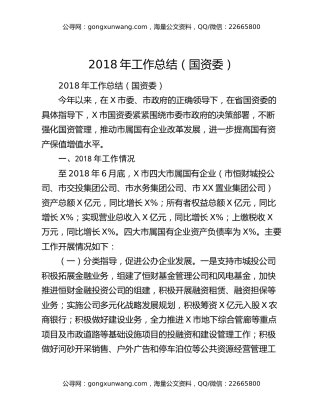 2018年工作总结（国资委）