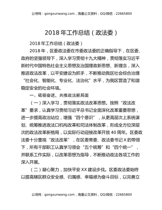 2018年工作总结（政法委）