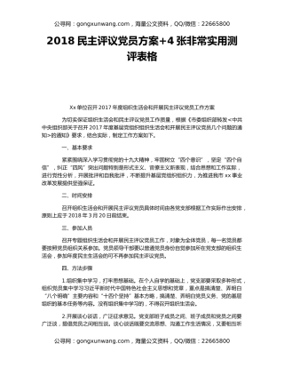 2018民主评议党员方案+4张非常实用测评表格