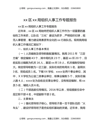 xx区xx局组织人事工作专题报告