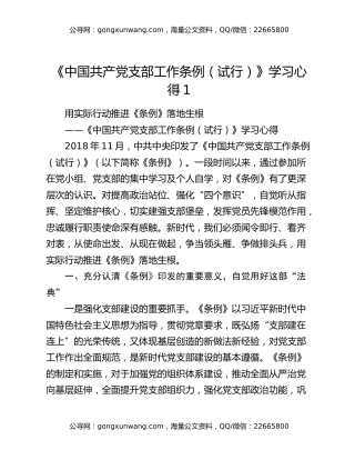 《中国共产党支部工作条例（试行）》学习心得1