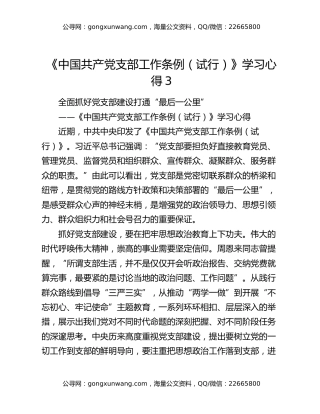 《中国共产党支部工作条例（试行）》学习心得3