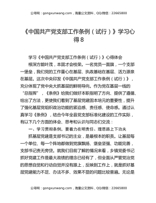 《中国共产党支部工作条例（试行）》学习心得8