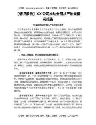 【情况报告】XX公司推动全面从严治党情况报告