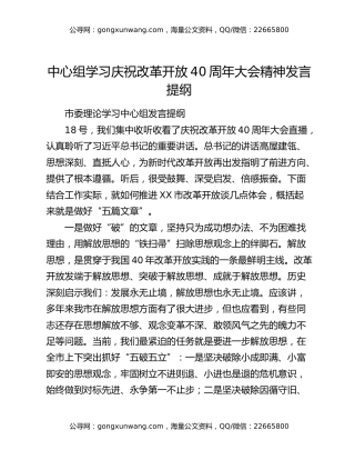 中心组学习庆祝改革开放40周年大会精神发言提纲
