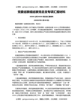 党委巡察组巡察党总支专项汇报材料