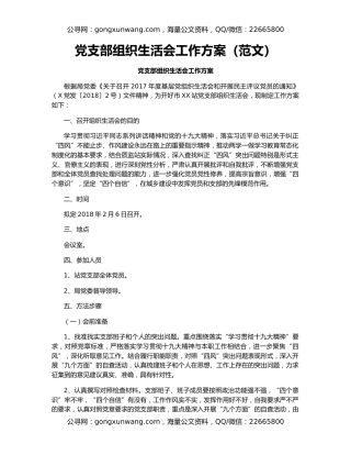 党支部组织生活会工作方案（范文）