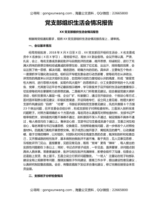 党支部组织生活会情况报告