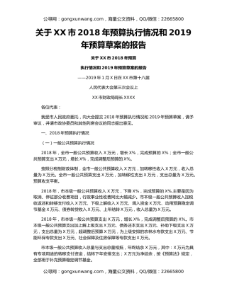 关于XX市2018年预算执行情况和2019年预算草案的报告