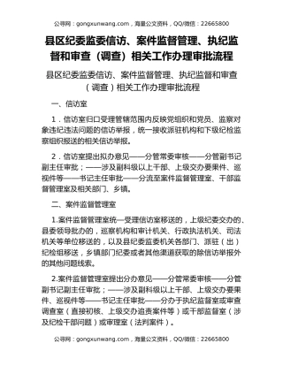 县区纪委监委信访、案件监督管理、执纪监督和审查（调查）相关工作办理审批流程