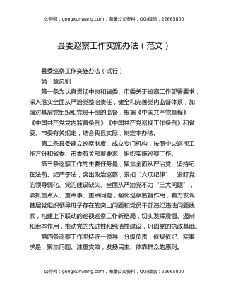 县委巡察工作实施办法（范文）