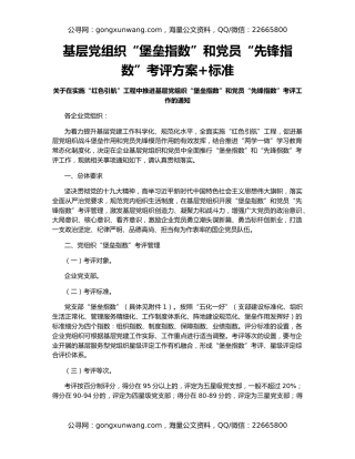基层党组织“堡垒指数”和党员“先锋指数”考评方案+标准