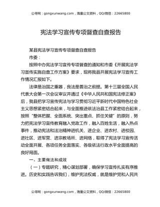 宪法学习宣传专项督查自查报告