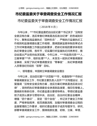 市纪委监委关于审查调查安全工作情况汇报