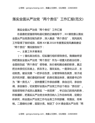 落实全面从严治党“两个责任”工作汇报(范文)