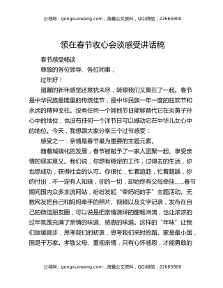 领在春节收心会谈感受讲话稿