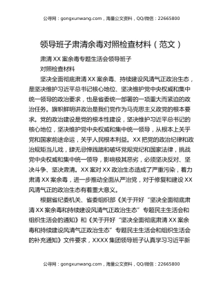 领导班子肃清余毒对照检查材料（范文）