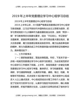 2019年上半年党委理论学习中心组学习总结
