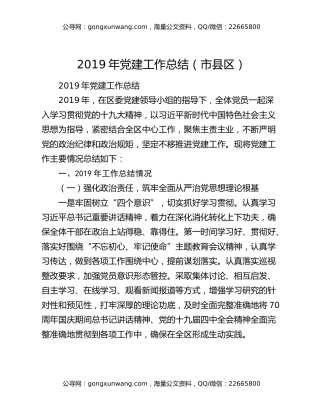 2019年党建工作总结（市县区）