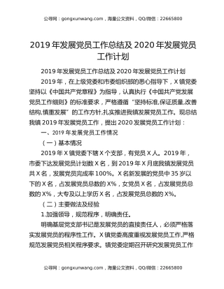 2019年发展党员工作总结及2020年发展党员工作计划