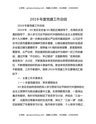 2019年度党建工作总结