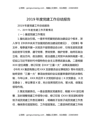 2019年度党建工作总结报告