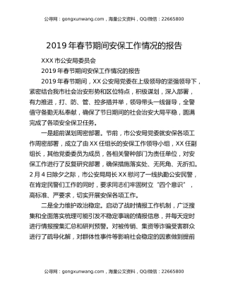 2019年春节期间安保工作情况的报告