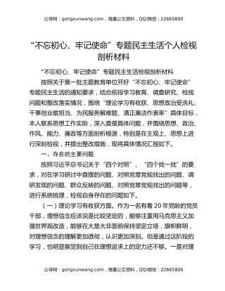 “不忘初心、牢记使命”专题民主生活个人检视剖析材料
