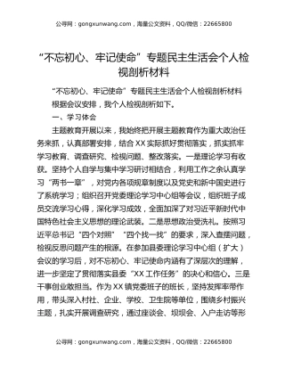 “不忘初心、牢记使命”专题民主生活会个人检视剖析材料