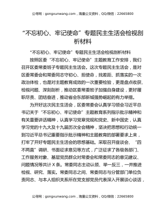 “不忘初心、牢记使命”专题民主生活会检视剖析材料（2）