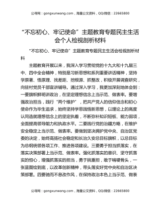 “不忘初心、牢记使命”主题教育专题民主生活会个人检视剖析材料（2）