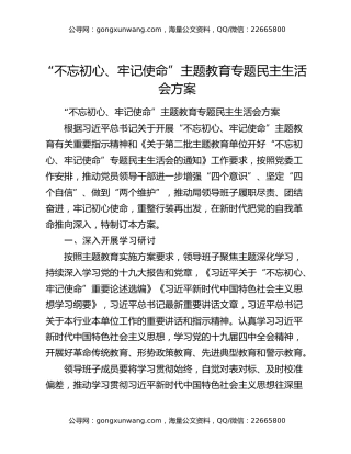 “不忘初心、牢记使命”主题教育专题民主生活会方案（3）