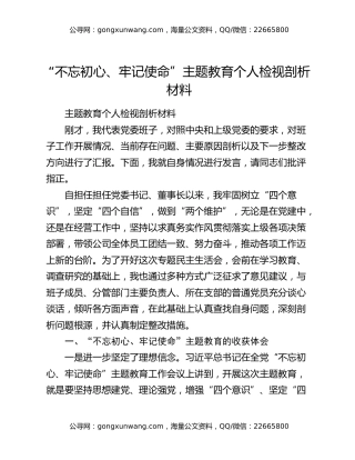 “不忘初心、牢记使命”主题教育个人检视剖析材料