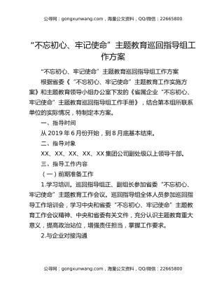 “不忘初心、牢记使命”主题教育巡回指导组工作方案