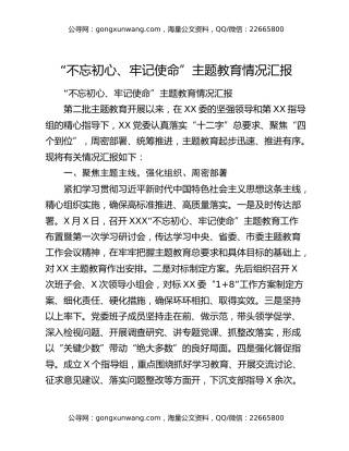 “不忘初心、牢记使命”主题教育情况汇报