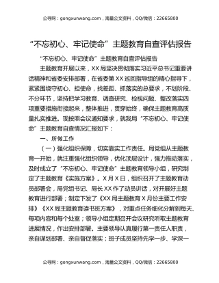 “不忘初心、牢记使命”主题教育自查评估报告1