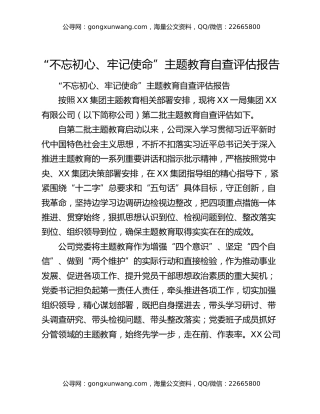 “不忘初心、牢记使命”主题教育自查评估报告4