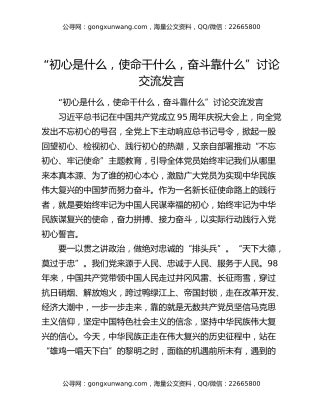 “初心是什么，使命干什么，奋斗靠什么”讨论交流发言