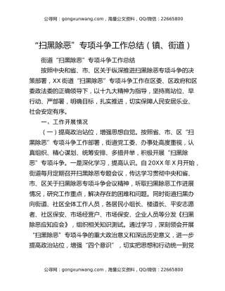 “扫黑除恶”专项斗争工作总结（镇、街道）