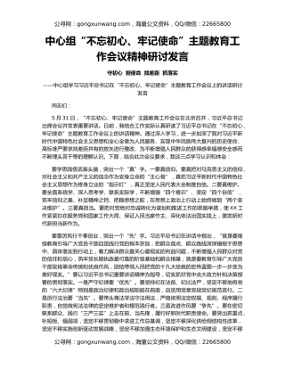 中心组“不忘初心、牢记使命”主题教育工作会议精神研讨发言