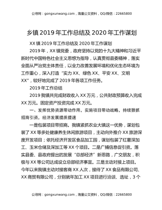 乡镇2019年工作总结及2020年工作谋划