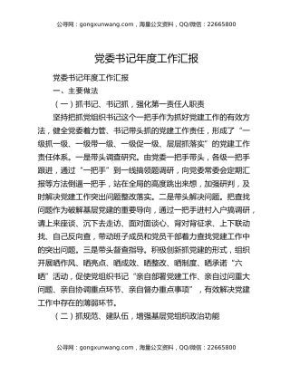 党委书记年度工作汇报